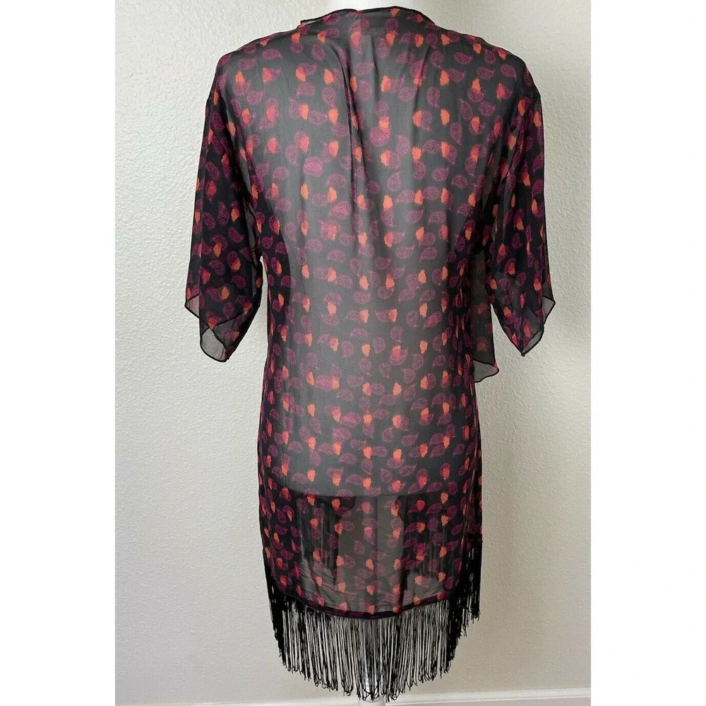 Lularoe Monroe kimono Sz S multi color‎ with black fringe Coverup Beach